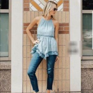 💙 Blue Halter Top Blouse: Fringe, Boho, Festival